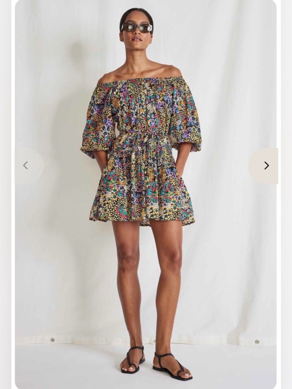 Apiece Apart Davina Organic Cotton Floral Off-Shoulder Mini Dress Small